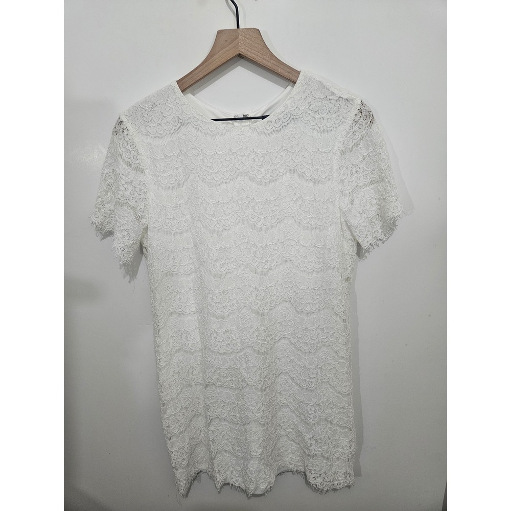 Lulus White Floral Lace Mini Dress Short Sleeve Bridal Shower 432324 Womens M